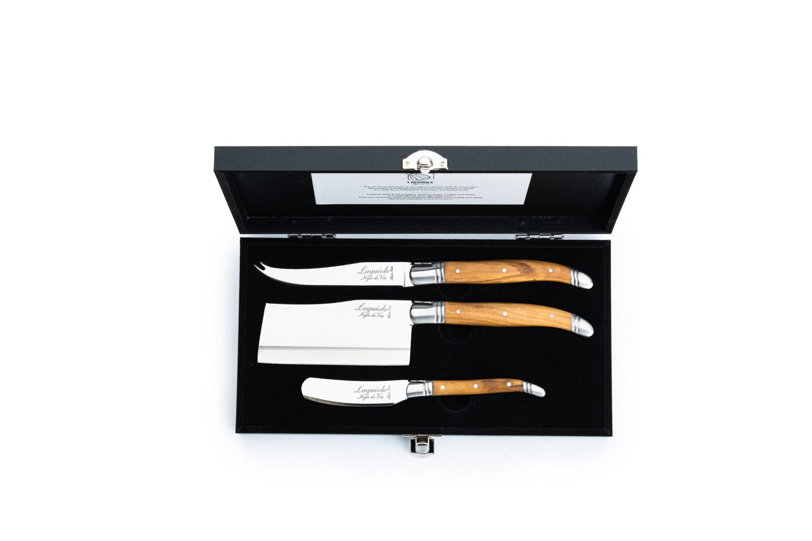 LuxKaasOlijf_PR (1) Olive Wood Cheese Knives (Set of 3) | Laguiole Luxury Line