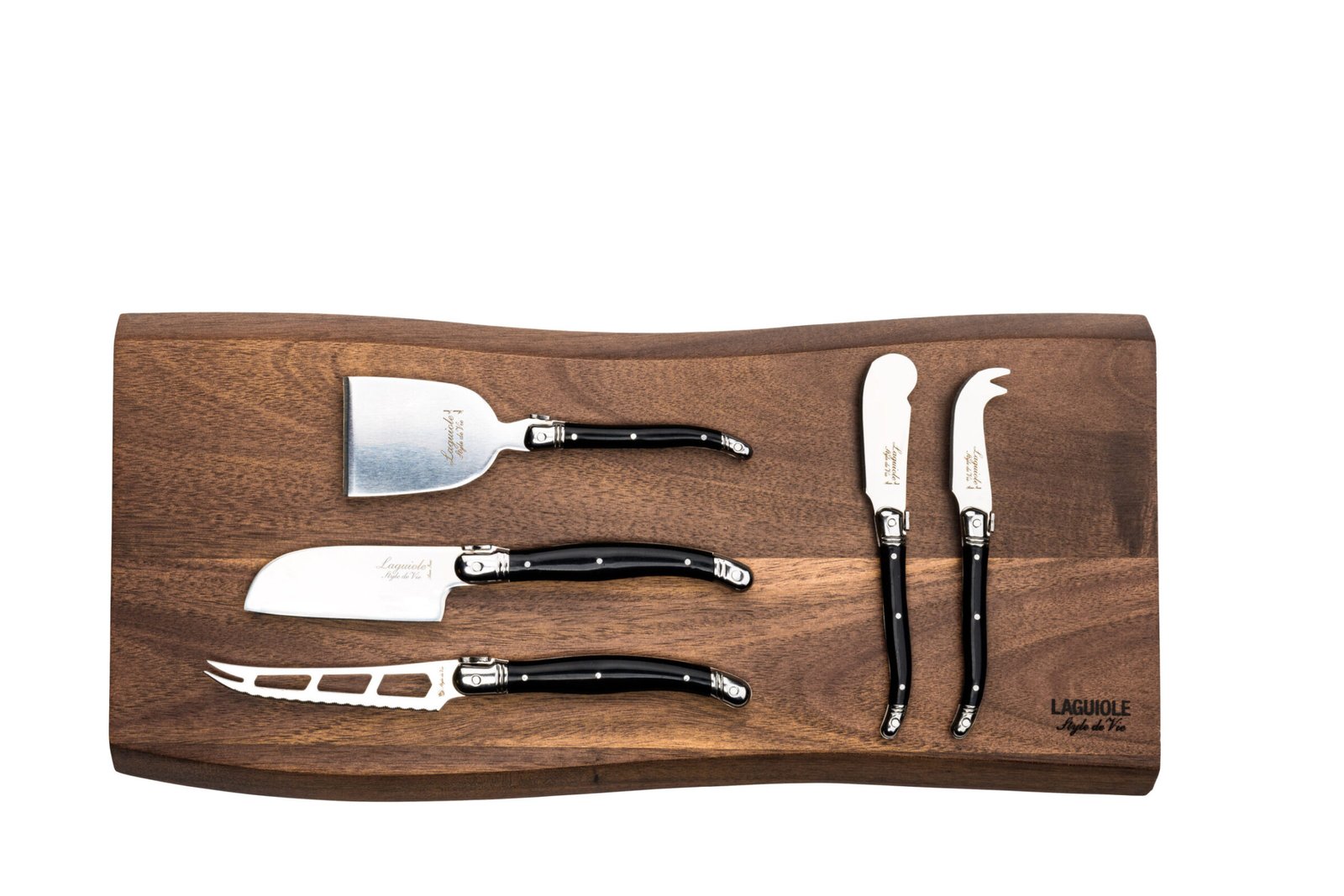 Kaas5ZwartPlank_HR_PR (1) Cheese Knives (Set of 5) and Acacia Wooden Serving Board Bundle | Laguiole Premium Line