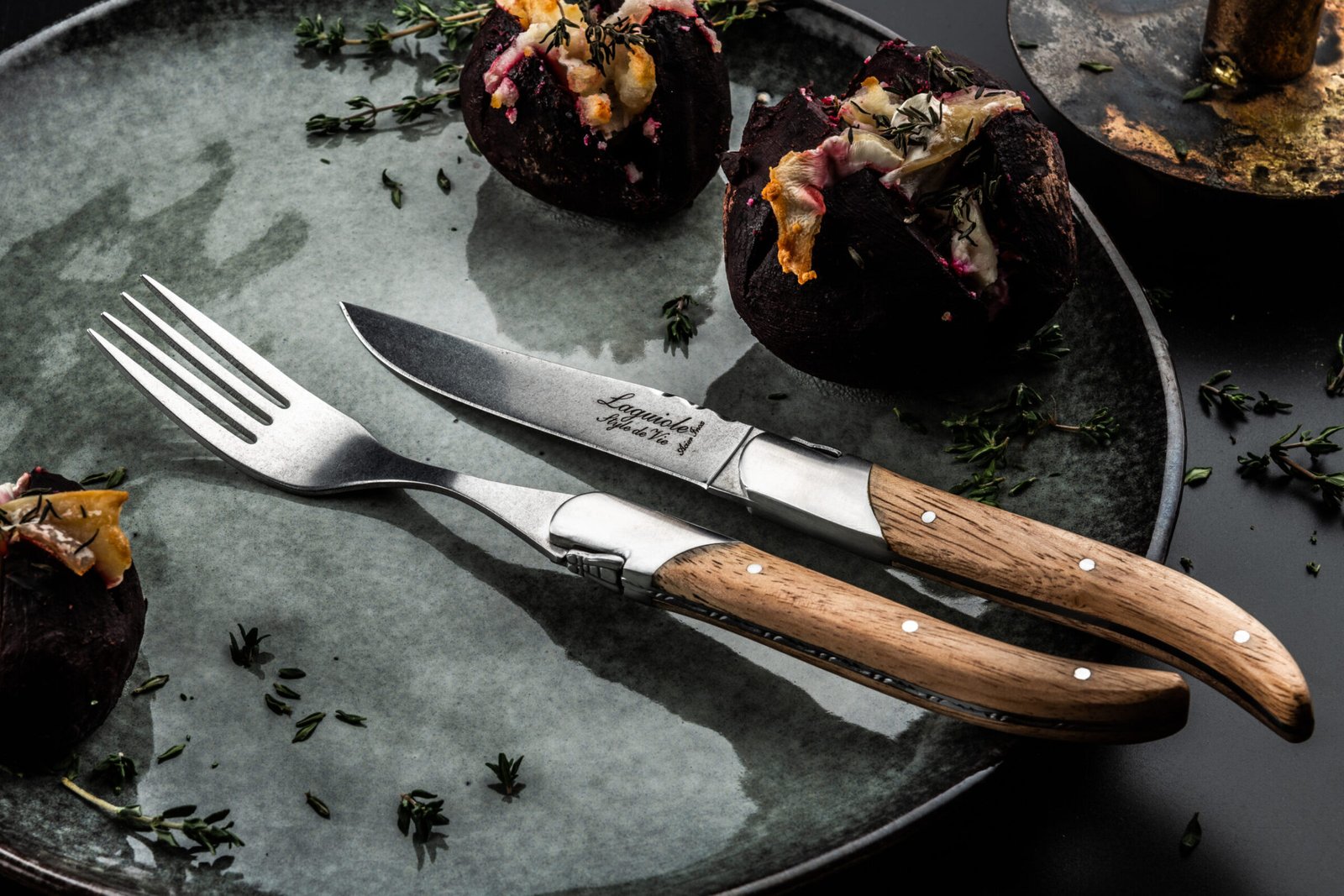 Oak Wood Stonewash Steak Knives (Set of 6) | Laguiole Luxury Line