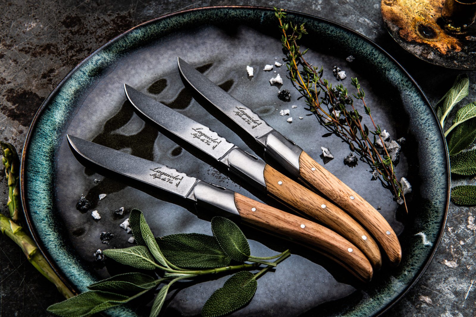 Oak Wood Stonewash Steak Knives (Set of 6) | Laguiole Luxury Line