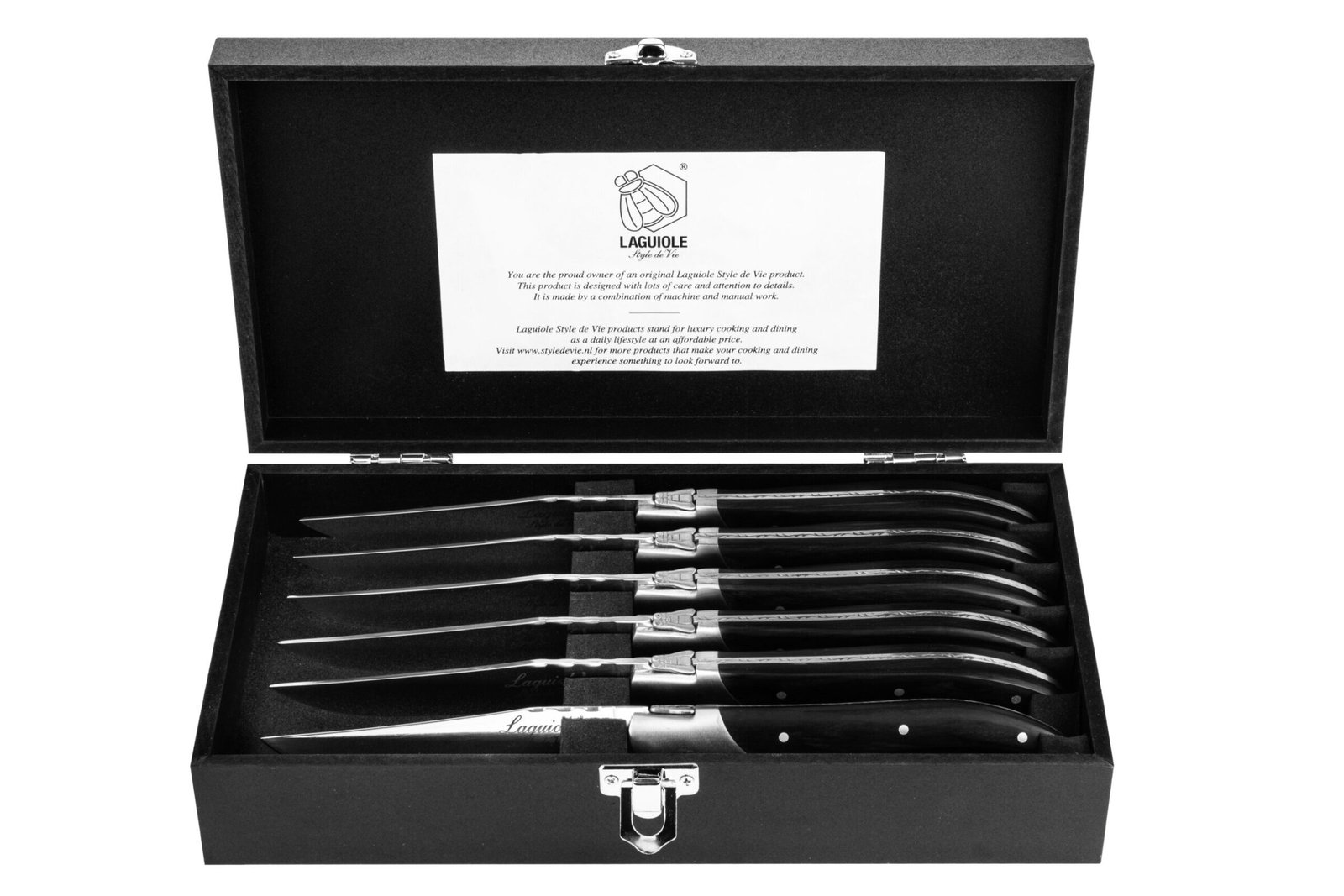 LuxSteakZwart_PR (1) Pakka Wood Steak Knives (Set of 6) | Laguiole Luxury Line