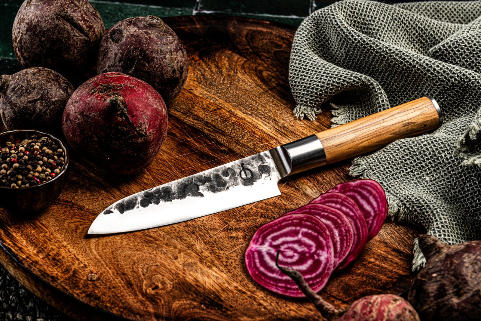 OliveSantoku14cm_SF (6) Olive Wood Santoku Knife (14cm) | Forged