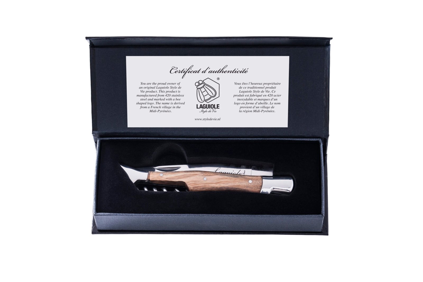 ZakmKurkOlijf_PR (11) Olive Pocket Knive with Corkscrew | Laguiole Luxury Line