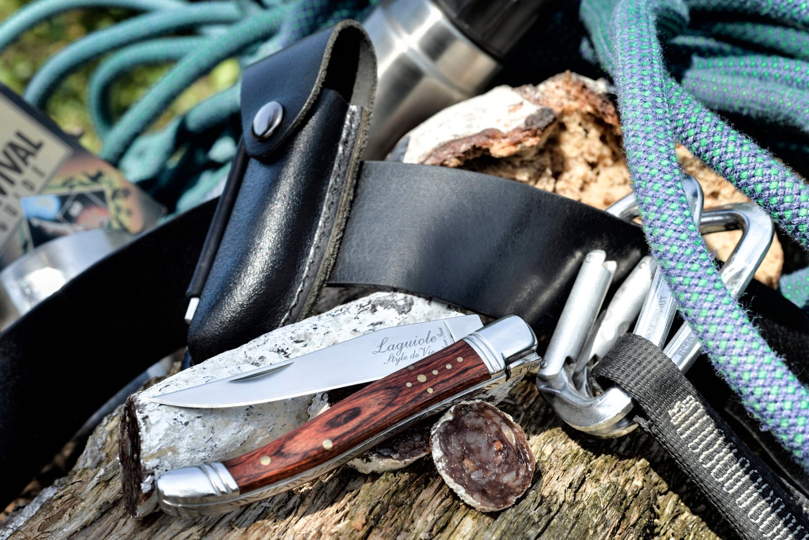 JAKOP Rose Wood Pocket Knife with Leather Pouch and Sharpener | Laguiole Luxury Line