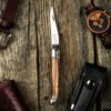 Zebrano Wood Pocket Knife with Leather Pouch and Sharpener | Laguiole Luxury Line